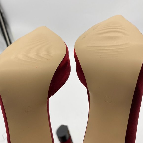 FSJ Red Satin Pointed Toe D'Orsay Stiletto Pumps - Picture 8 of 9